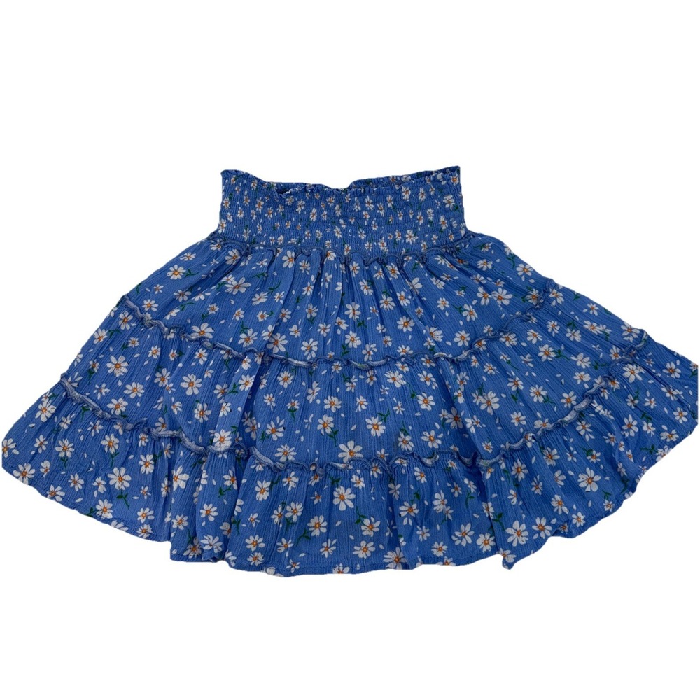 Pink Lily Ladies Juniors Blue Floral Smocked‎ High Waist Tiered Skirt Size Small
